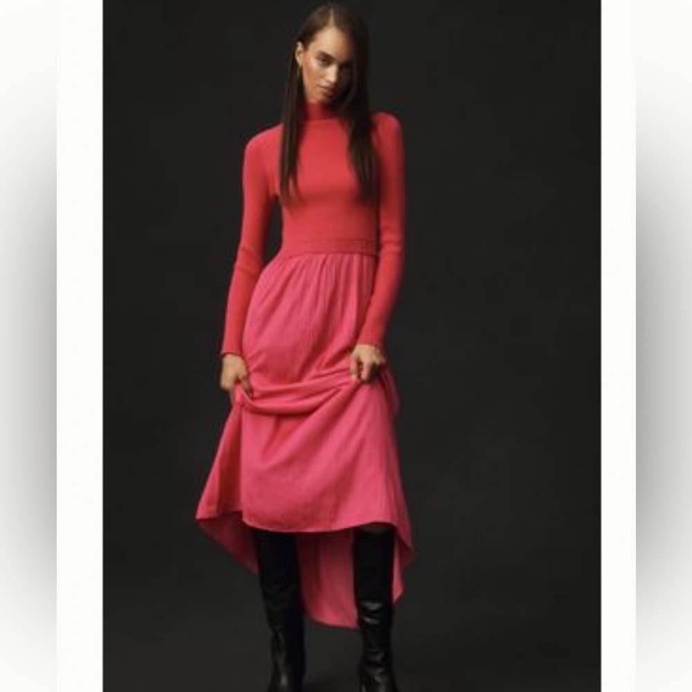 Anthropologie Thea High-Neck Mockable Maxi Dress in Vibrant Pink NWOT